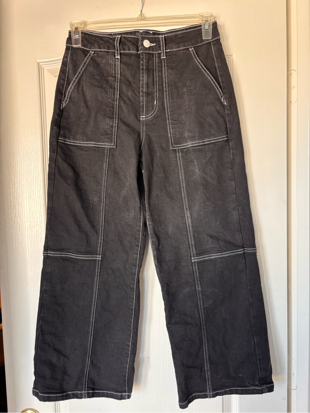 RAILS women's getty crop utility jeans in black size 29 high rise wide leg